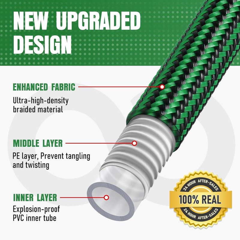 EOOIO Garden Hose 100 ft NON-EXPANDABLE Water Hose, Flexible & Lightweight Kink Resistant Hybrid Hose, Leak-Proof Heavy Duty, Super Durable Fabric with 3/4" Solid Brass Connectors - Image 5